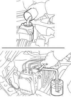 Заполнение бачка главного тормозного цилиндра жидкостью для сцепления