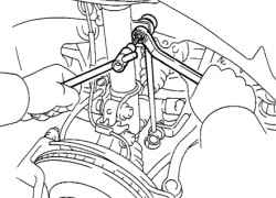 Откручивание гайки крепления стойки стабилизатора поперечной устойчивости