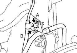 Порядок затягивания болтов крепления держателя тормозного шланга и жгута проводов датчика частоты вращения (ABS)